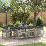 Set da Pranzo da Giardino 9 Pezzi con Cuscini Grigio Chiaro in Poly Rattan