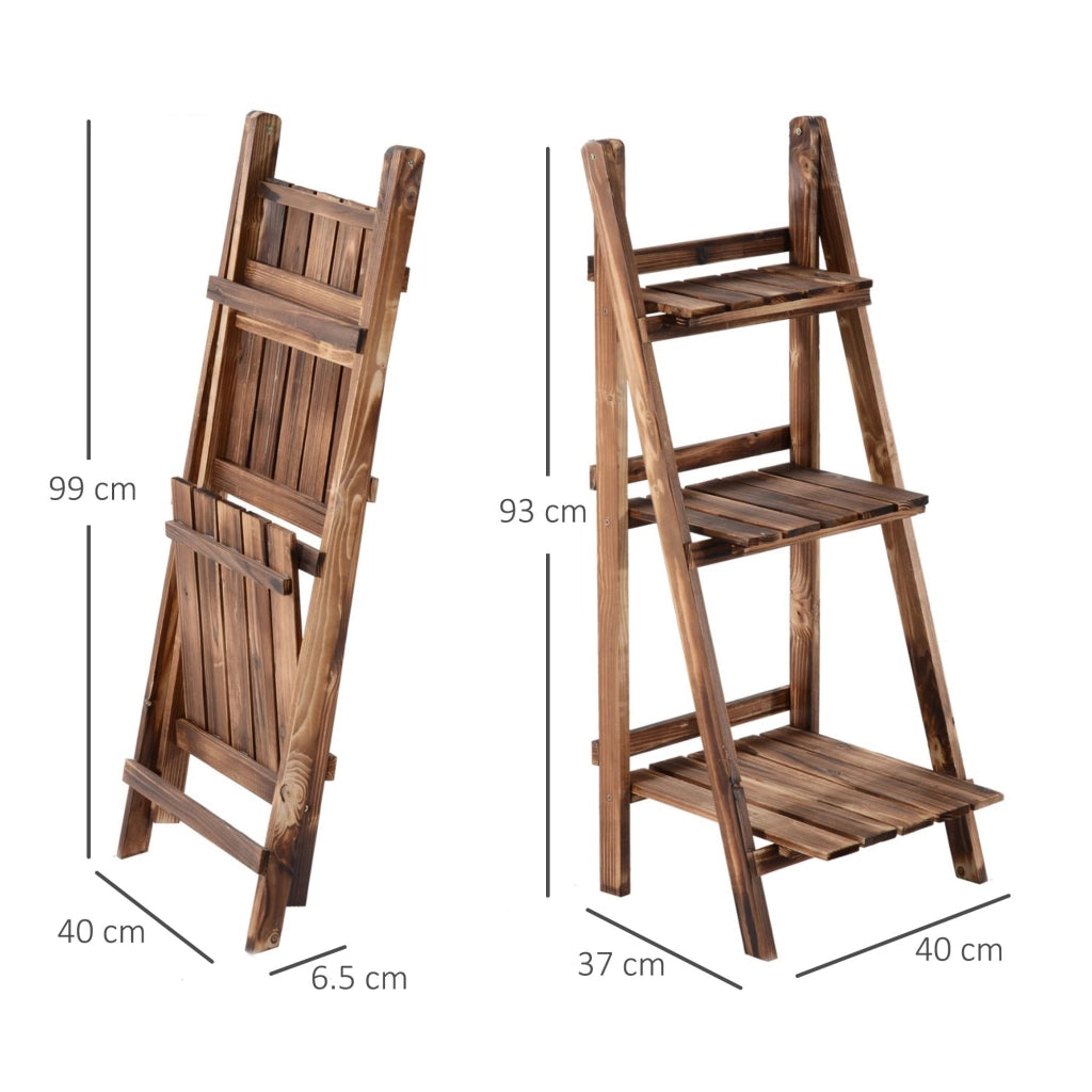Easycomfort Portapiante Pieghevole Portavasi in Legno di Abete con 3 Livelli Scaffale da Esterno per Piante Portafiori 40x37x93cm
