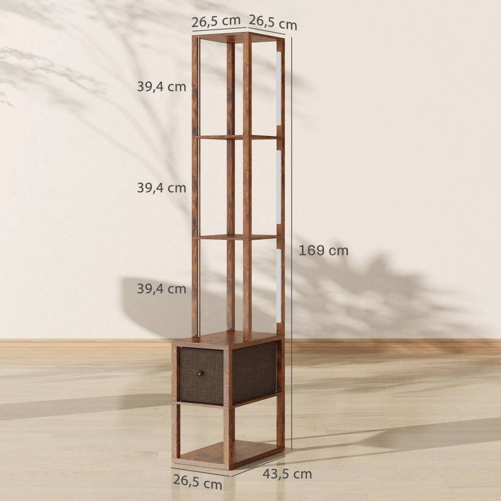 Lampada da terra con scaffali, regolabile, colore marrone ¨C zephmum ¨C 160x30x30