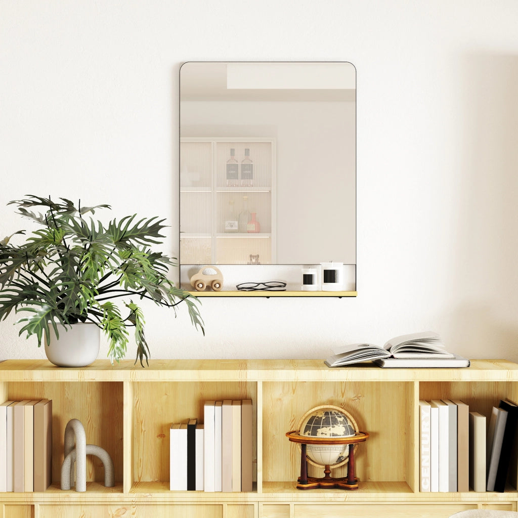 Specchio Muro con Mensola ¨C zephmum ¨C Nero Legno 80x60 cm