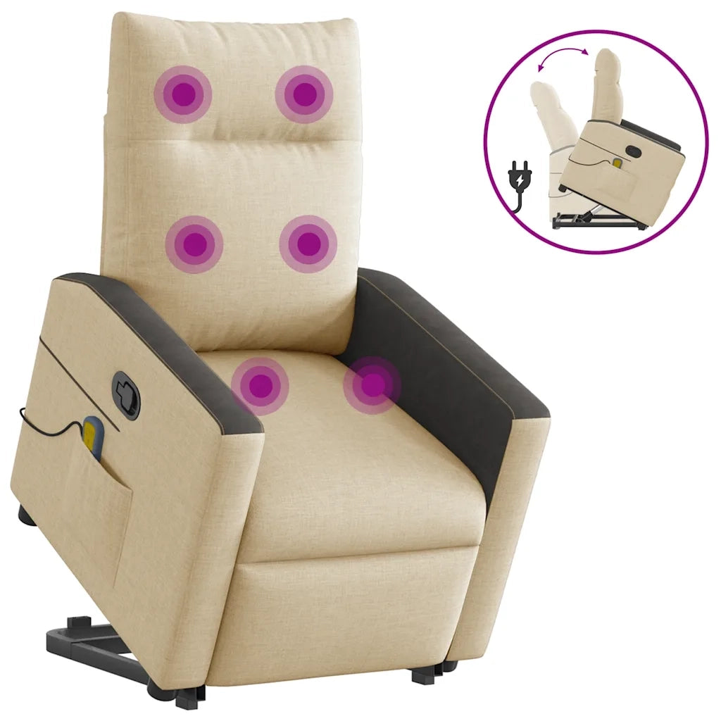 Poltrona Alzapersona Massaggiante Reclinabile Crema in Tessuto 3324063