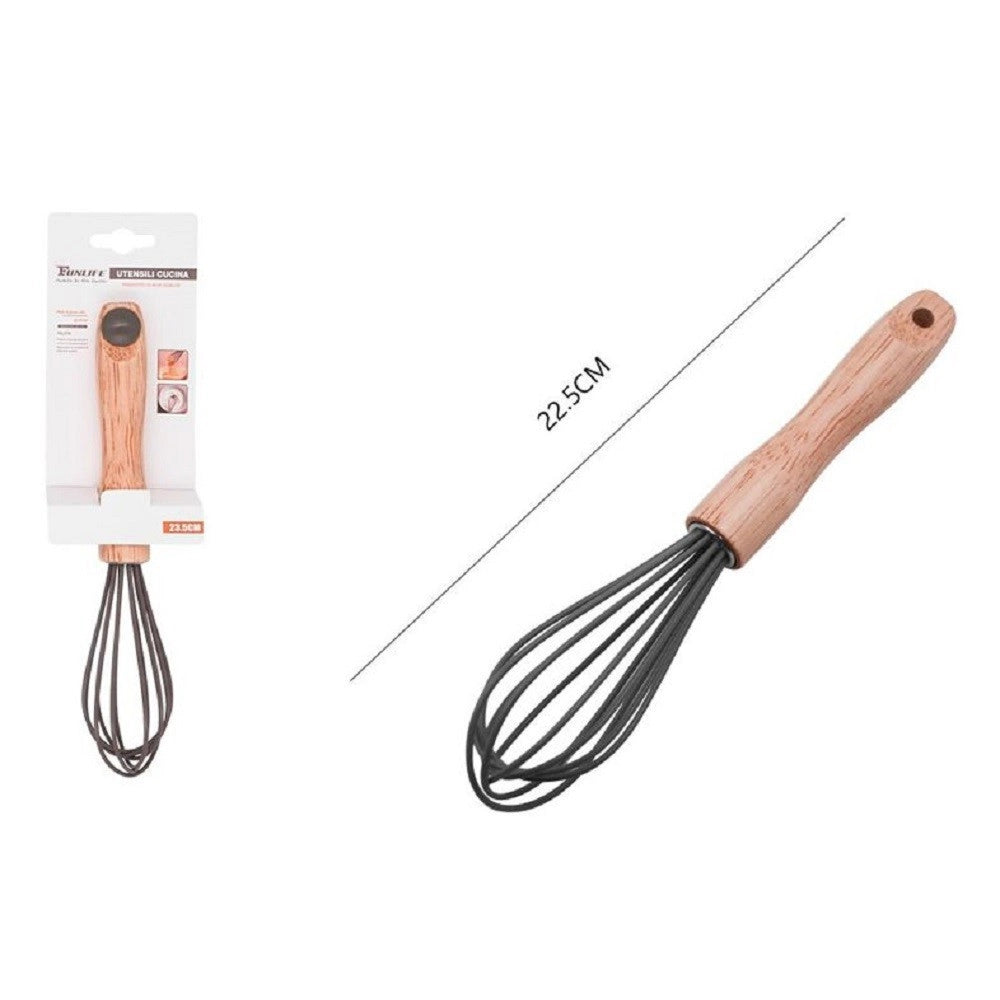 Trade Shop - Sbattiuova Frusta 8" Sbatti Uova In Silicone Manico Legno 22.5cm Da Cucina 50738 -