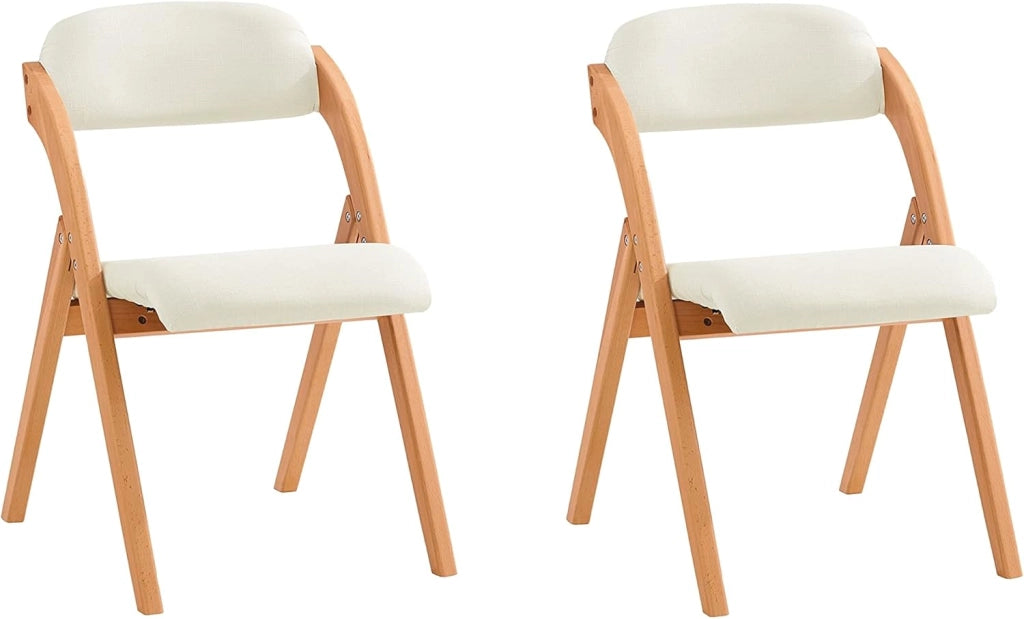 Sedia Pieghevole in Legno Set da 2 Poltrona Imbottita da Cucina, Sedie da Interno per Ufficio, Balcone, Giardino – Sedie Pieghevoli Salvaspazio Richiudibili in Faggio, Bianco FST92-Wx2