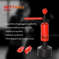 Sacco da Boxe ad Altezza Regolabile con Punching Ball e Base Riempibile, 88x48x155-205 cm, Rosso e Nero