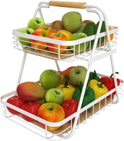 Fruitiera a doppio livello, bianca, rimovibile, senza montaggio, fruitiera a 2 strati, cucina, fruitiera, contenitore per verdure, contenitori per frutta e verdura in metallo per pane, verdure, snack