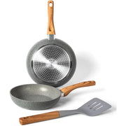 Set 2 Padelle Antiaderente con Spatola Impugnature in Legno per Tutti i Fornelli