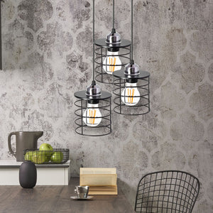 Lampada Da Soffitto Pensile Triplo Metallico Loft Nera 392204