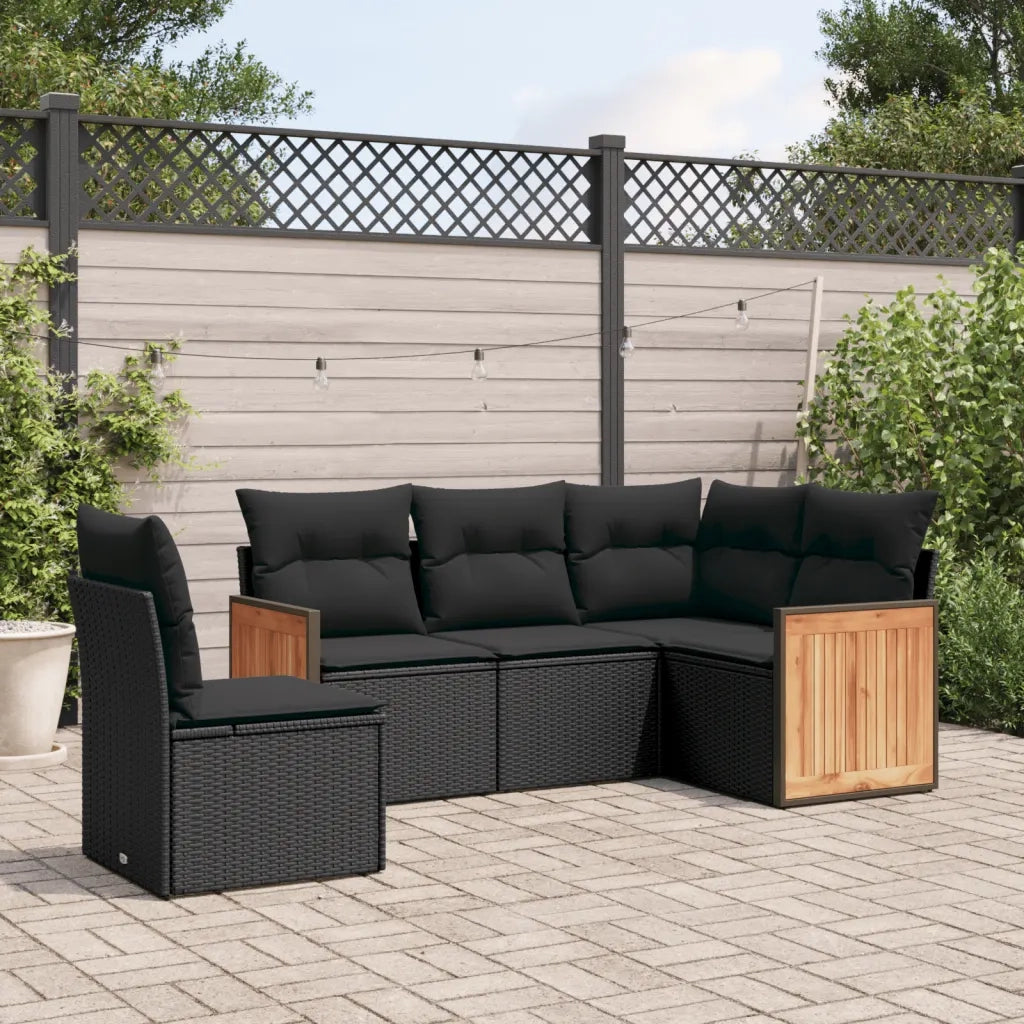 Set Divani da Giardino 5 pz con Cuscini in Polyrattan Nero 3227651