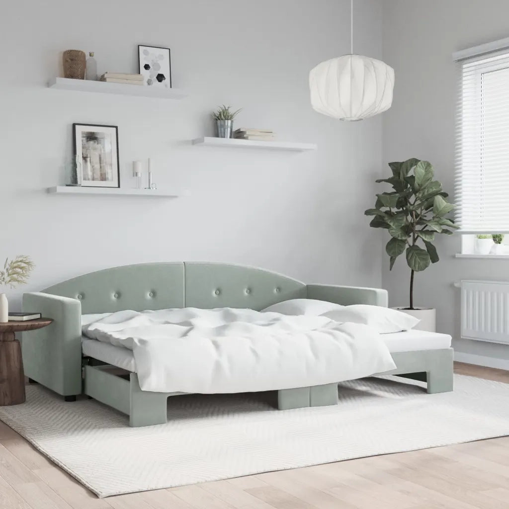 Divano Letto con Letto Estraibile-Sofa Letto-Daybed Grigio Chiaro 80x200 Velluto 109713