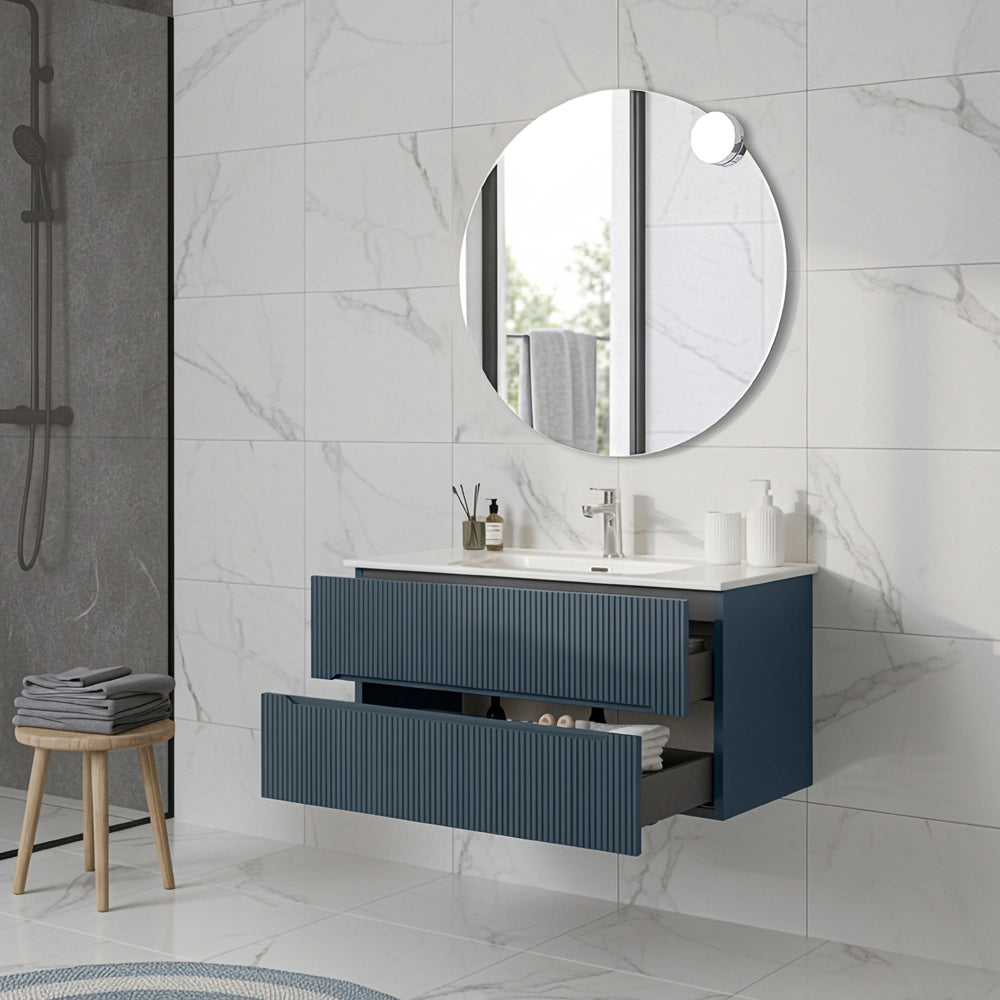 Mobile bagno sospeso 90 cm blu petrolio cannettato Bali