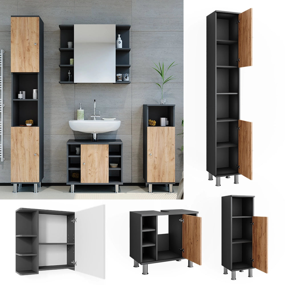 Vicco Set di mobili da bagno Antracite/quercia dorata 4 parti