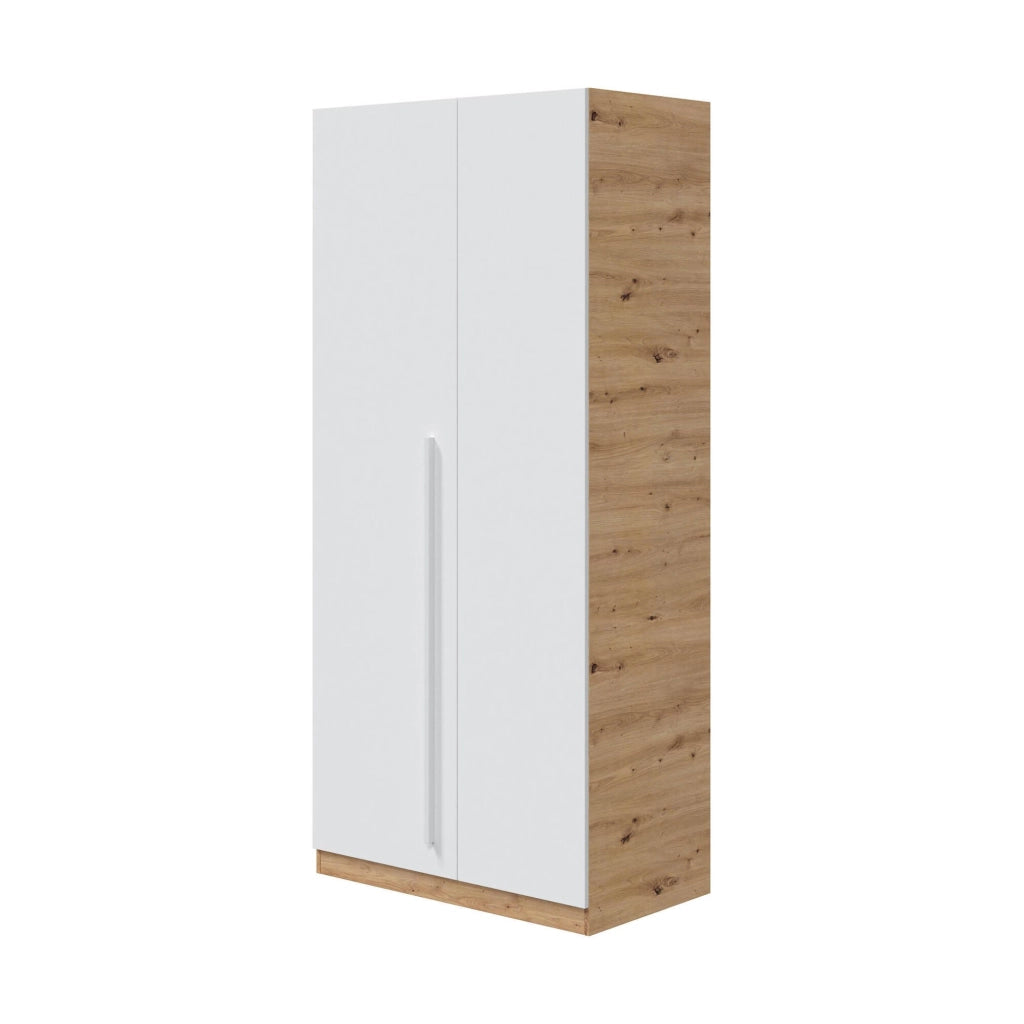Guardaroba Alpine, Armadio per camera da letto a 2 ante battenti, Mobile con 3 ripiani e barra appendiabiti, cm 90x52h200, Rovere nodi e Bianco