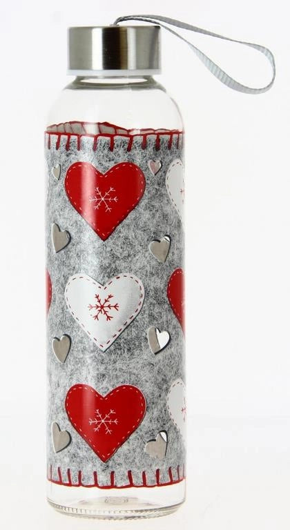 Bottiglia Borraccia in Vetro con laccetto felt hearts 500 cc