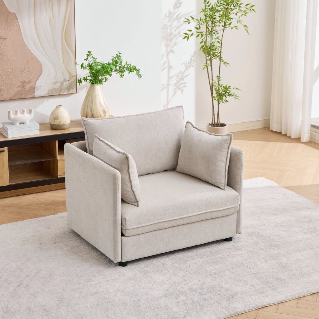 Poltrona lounge modulare con pouf contenitore in velluto Altay beige