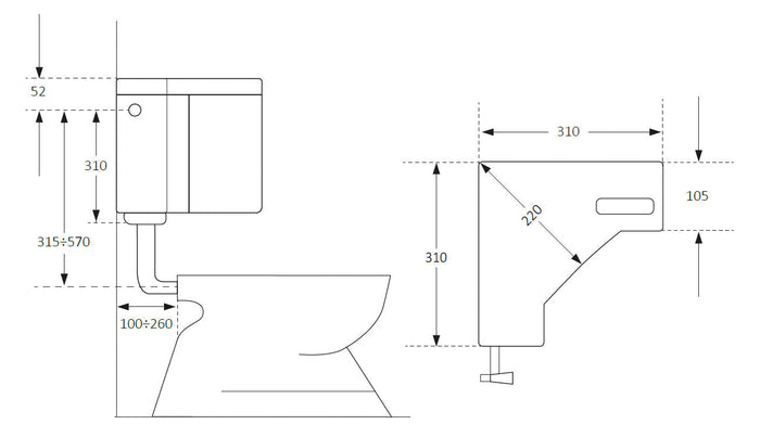 Cassetta WC Angolare a Zaino 1 Pulsante 31x22x31 cm Forlani Angolo Bianca