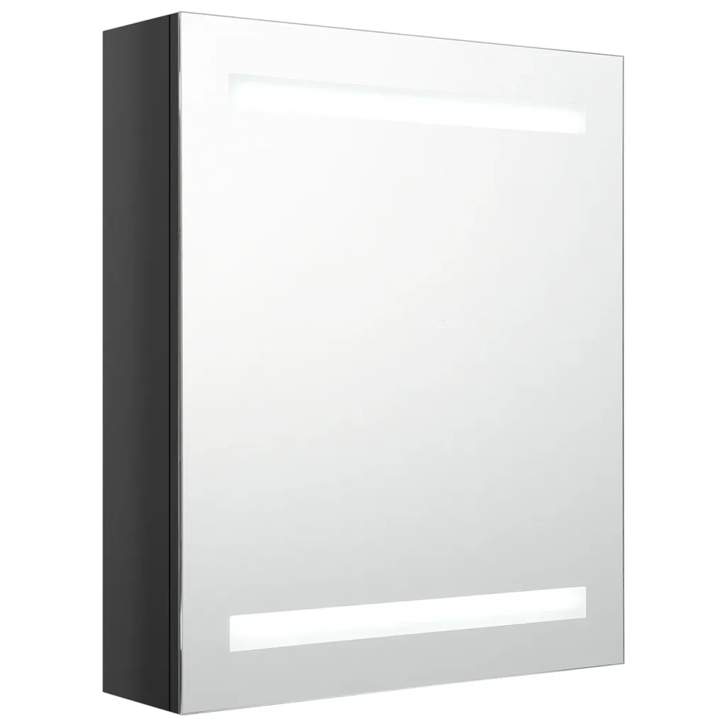 Armadietto Bagno con Specchio e LED Nero Lucido 50x14x60 cm cod mxl 70204