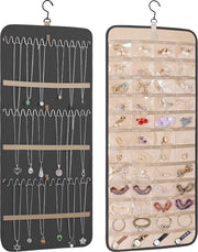 Organizzatore di accessori per orecchini - 48 cassette e 39 ganci - Doppio - Supporto parete/pendente - Supporto armadio/collare - Collare bracciale anello orecchini - 83 cm - Nero