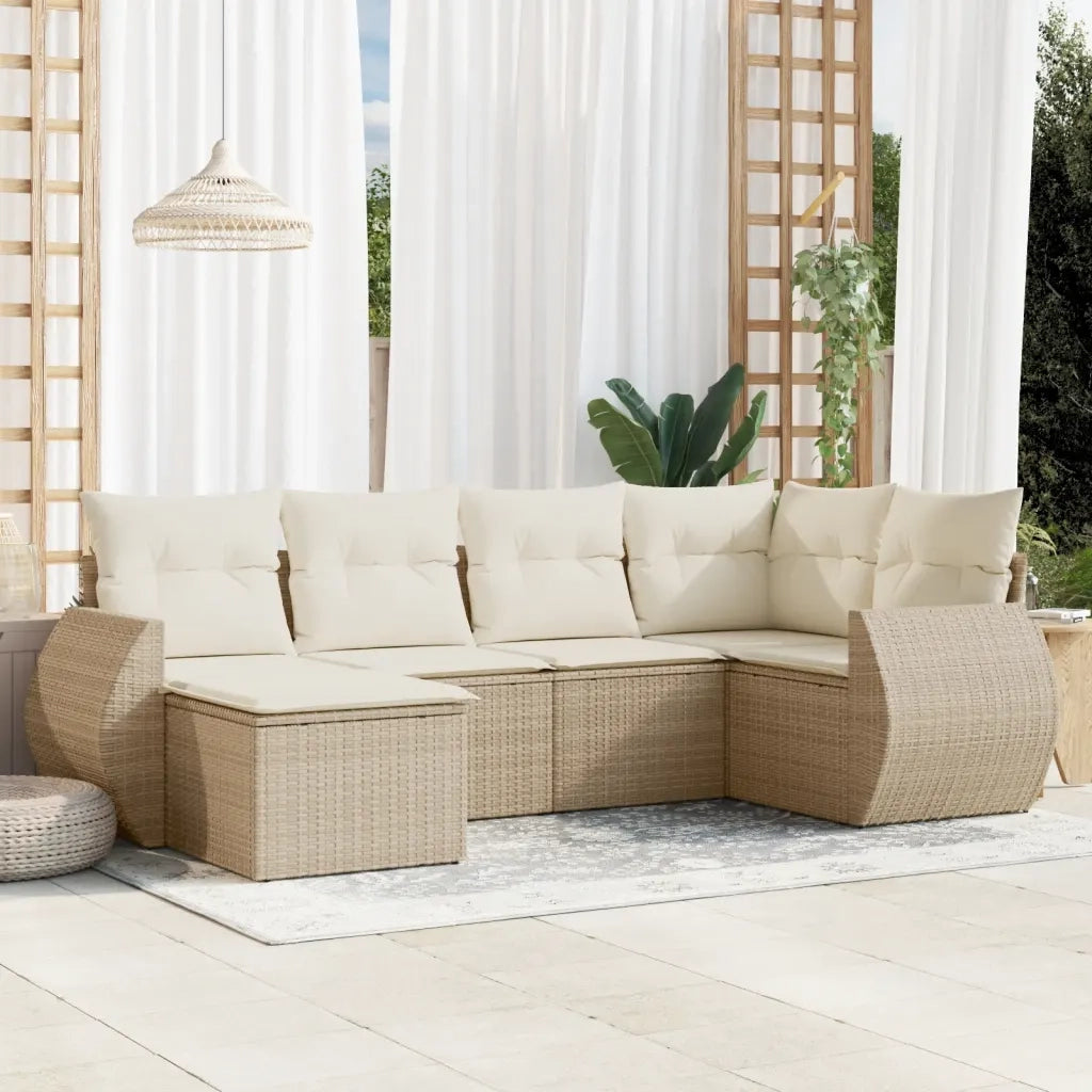 Set Divano da Giardino 6 pz con Cuscini Beige in Polyrattancod mxl 112891