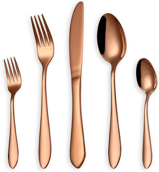Set di posate rosé dorato per 6 persone - 30 pezzi di servizio in acciaio inossidabile con rivestimento di titanio
