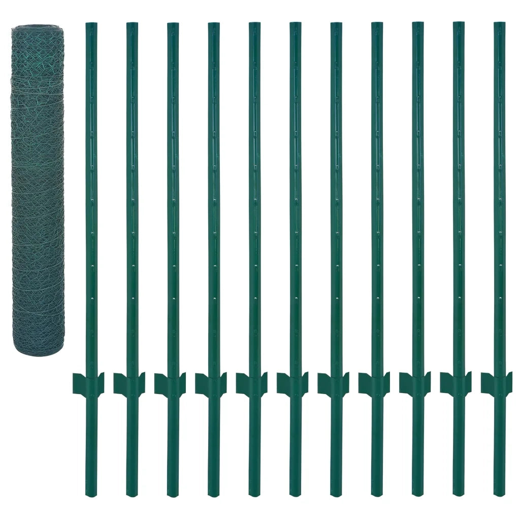 Rete per Recinzione con Pali in Acciaio 25x1 m Verde cod mxl 13309