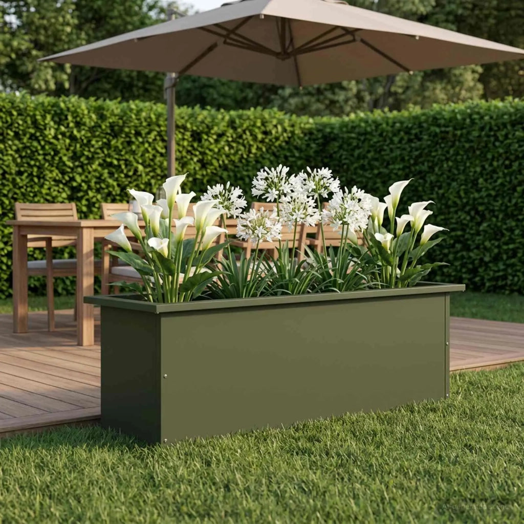 Fioriera da giardino con LED Verde Oliva 30 x 100 x 30 cm 8008118