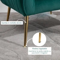 Poltrona da Salotto Imbottita con Braccioli e Schienale, Design Moderno, Gambe in Metallo, 71x72x73 cm, Verde