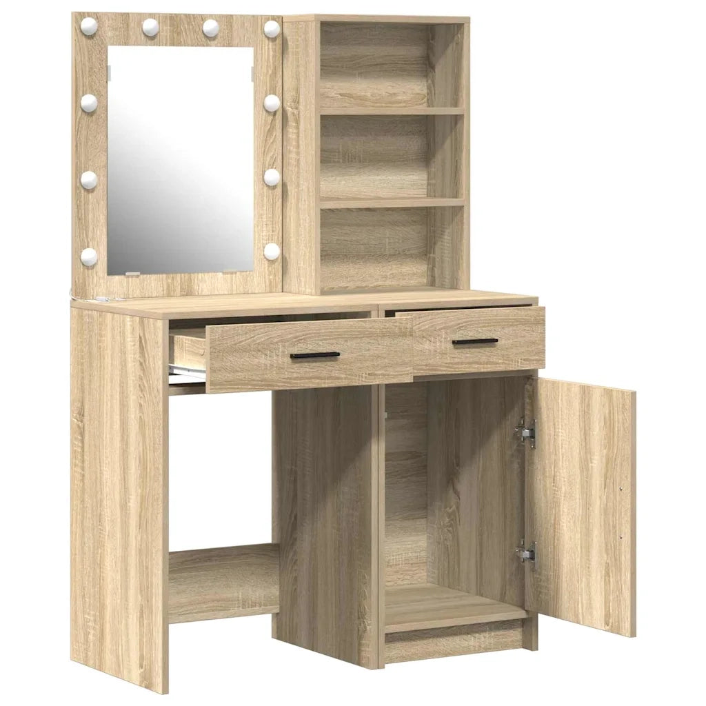 Set da tavolo da trucco con LED con porta 2 pcs Rovere Sonoma 3334274
