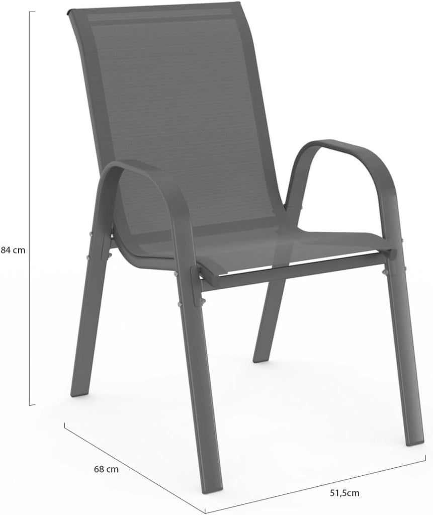 Set di 6 sedie impilabili in metallo e textilene grigio antracite LYMA