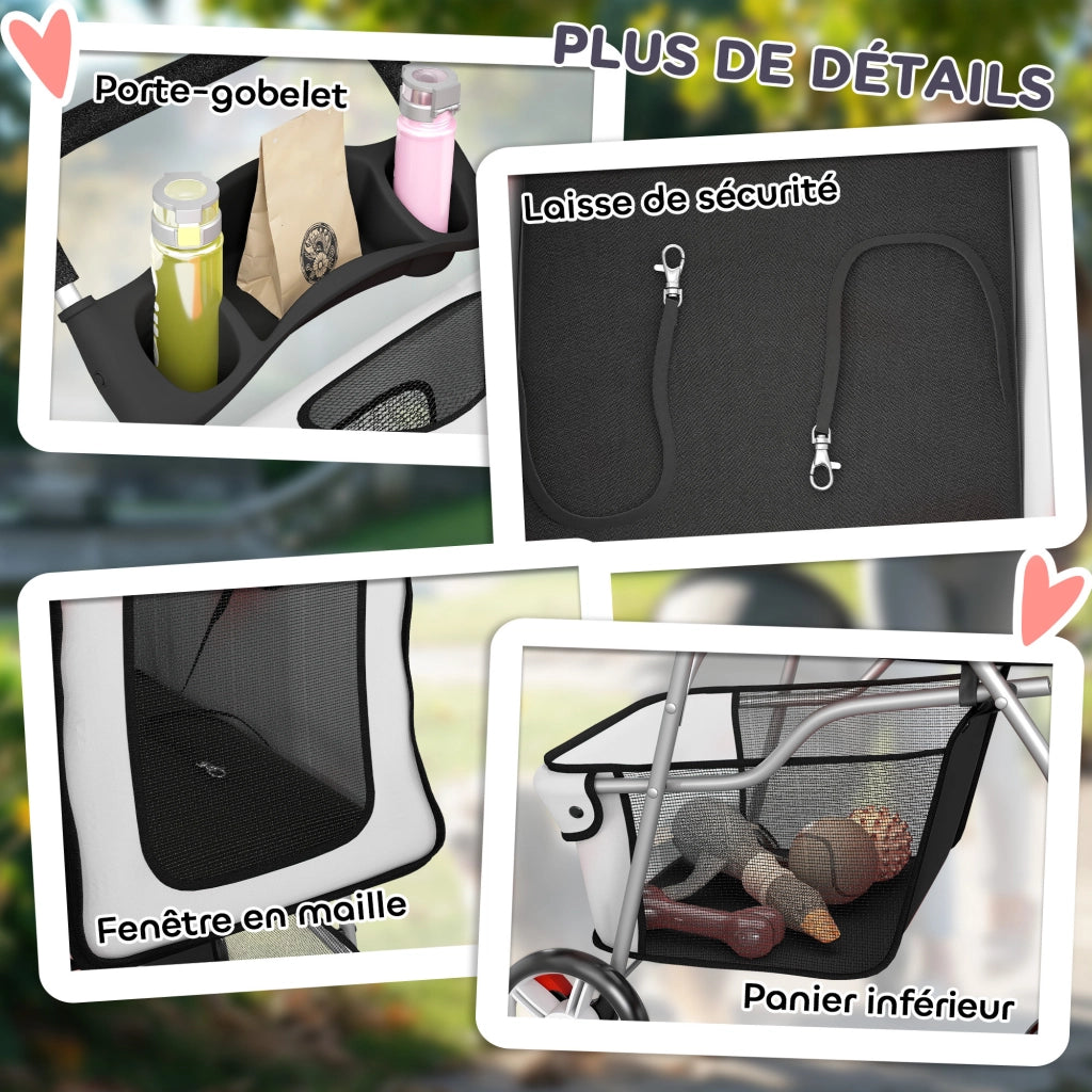Carrello pieghevole per animali domestici con porta bicchieri e cesto ¨C zephmum ¨C grigio 75x45x97 cm