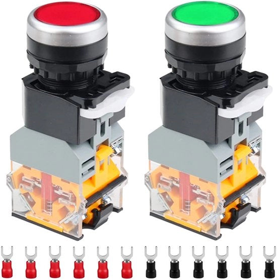 Interfaccia Momentanea di Comando a Tasto - 24V Interruttore - Indicatore LED - Rosso/Verde - Duraturo e Affidabile - Adatto per Applicazioni Elettriche