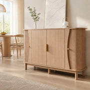 Credenza 140x40x88 cm con 3 vani in MDF naturale