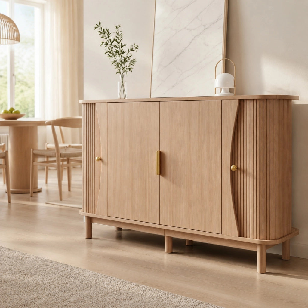 Credenza 140x40x88 cm con 3 vani in MDF naturale
