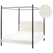 Letto a baldacchino in metallo nero con rivestimento in bouclé bianco sporco 140 x 200 cm EU Dimensioni doppie Retro Minimalista
