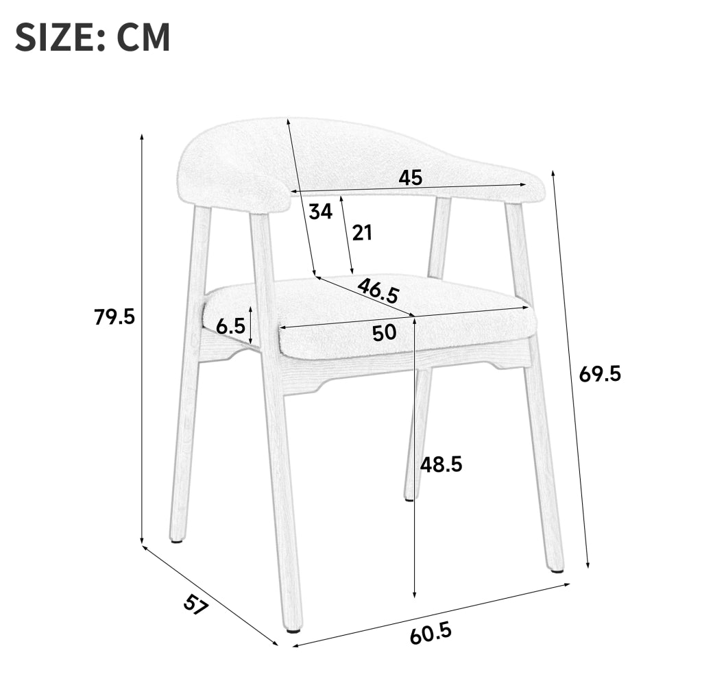 Set di 4 sedie da pranzo 60.5x57.0x79.5 cm con schienale ergonomico a C; legno e bouclé; naturale