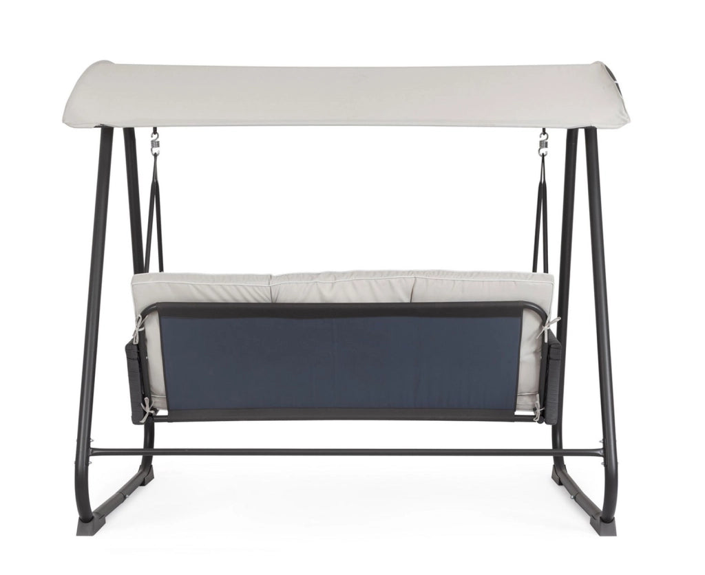 Dondolo da Giardino 3 Posti con Cuscini 210x138x182h cm in Acciaio e Poliestere Dedalo Grigio Chiaro