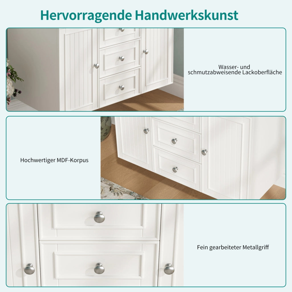 Mobile sottolavabo sospeso con 3 cassetti e vano contenitore per bagno moderno bianco 78,5 × 46 × 46,8 cm