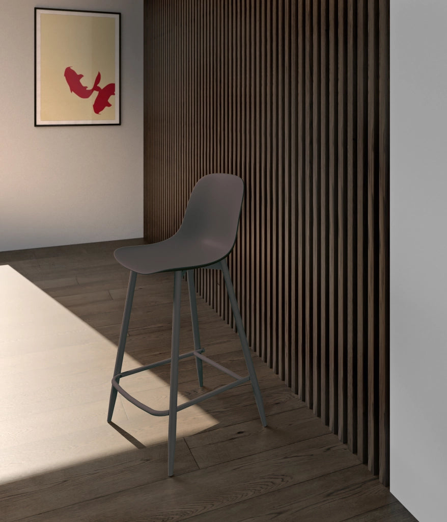 Sgabello Frida in Polipropilene Grigio Scuro con Gambe in Metallo Nero, Design Scandinavo, Seduta Ergonomica - Om/Frida