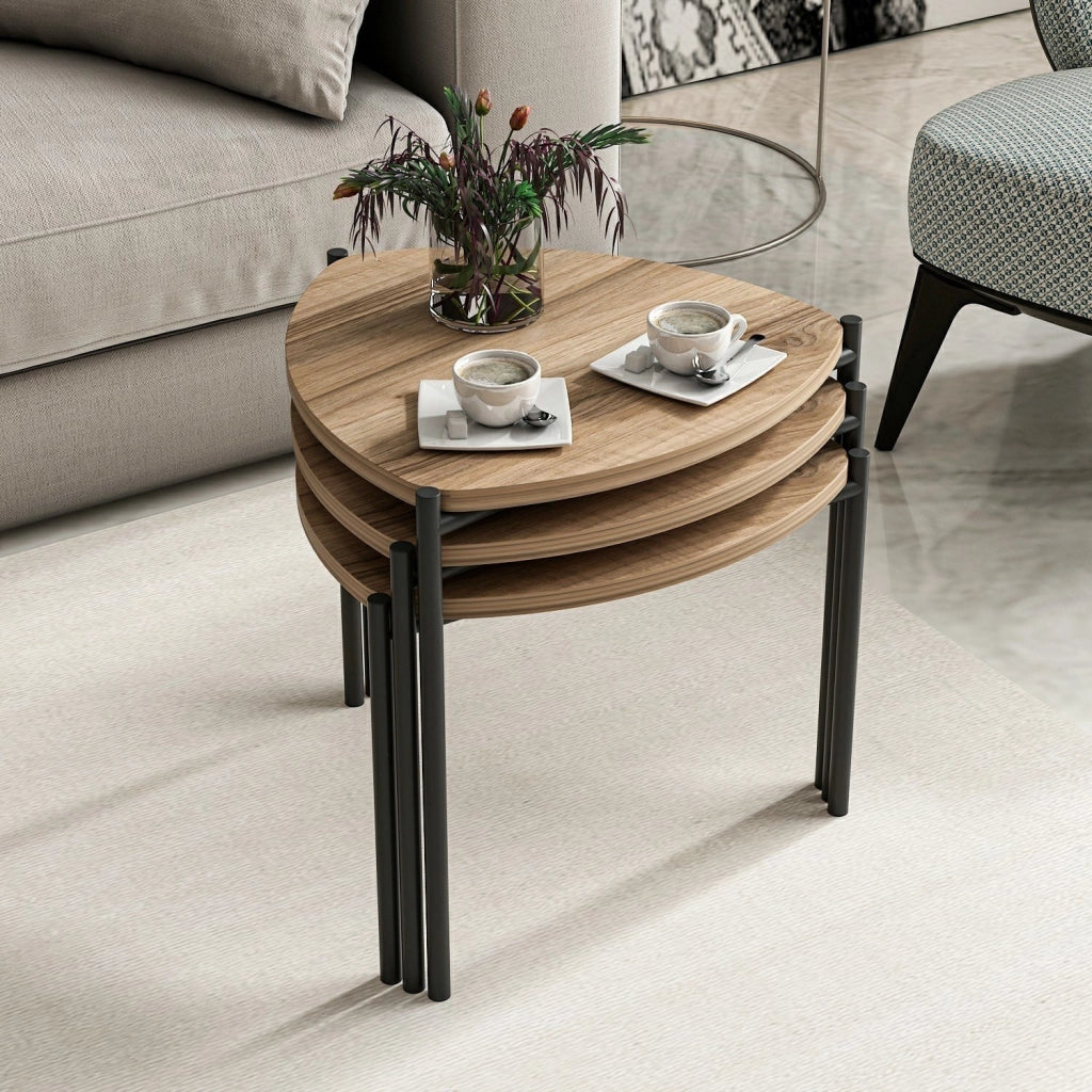Set di 3 tavolini in legno "Lenny" - 45 x 45 x 45 cm - Marrone