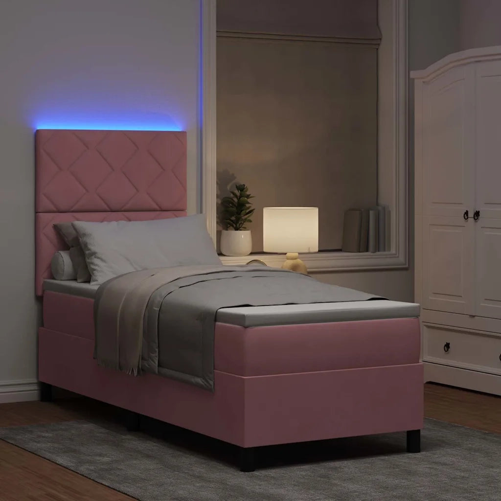 Letto a Sorgente LED con materasso Rosa 80 x 200 cm Tessuto