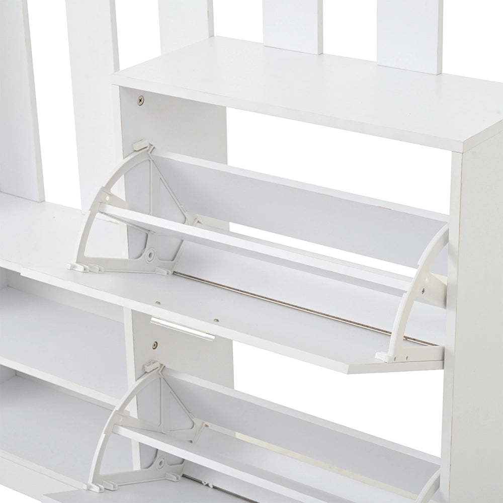 Vestiaire con specchio - Xylo - 135x25x180cm - Bianco - Compatto con 2 armadietti scarpe e 2 armadi