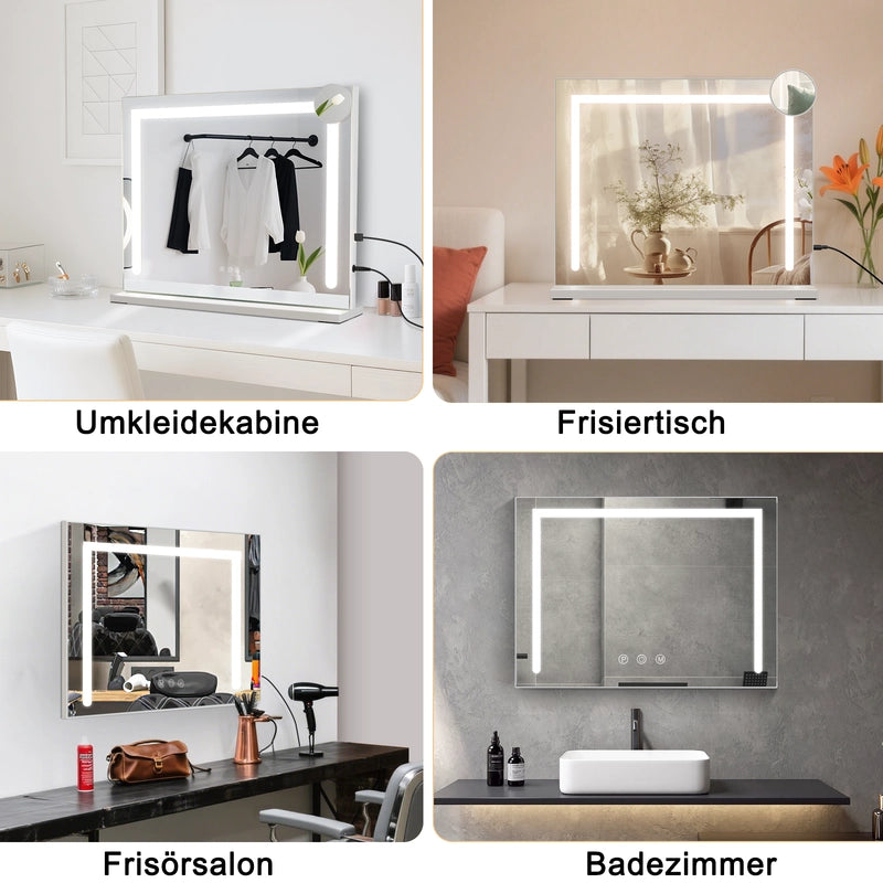 ZMH Specchio per il trucco con luce 70x55cm specchio da toeletta con luce LED touch dimmerabile specchio da trucco