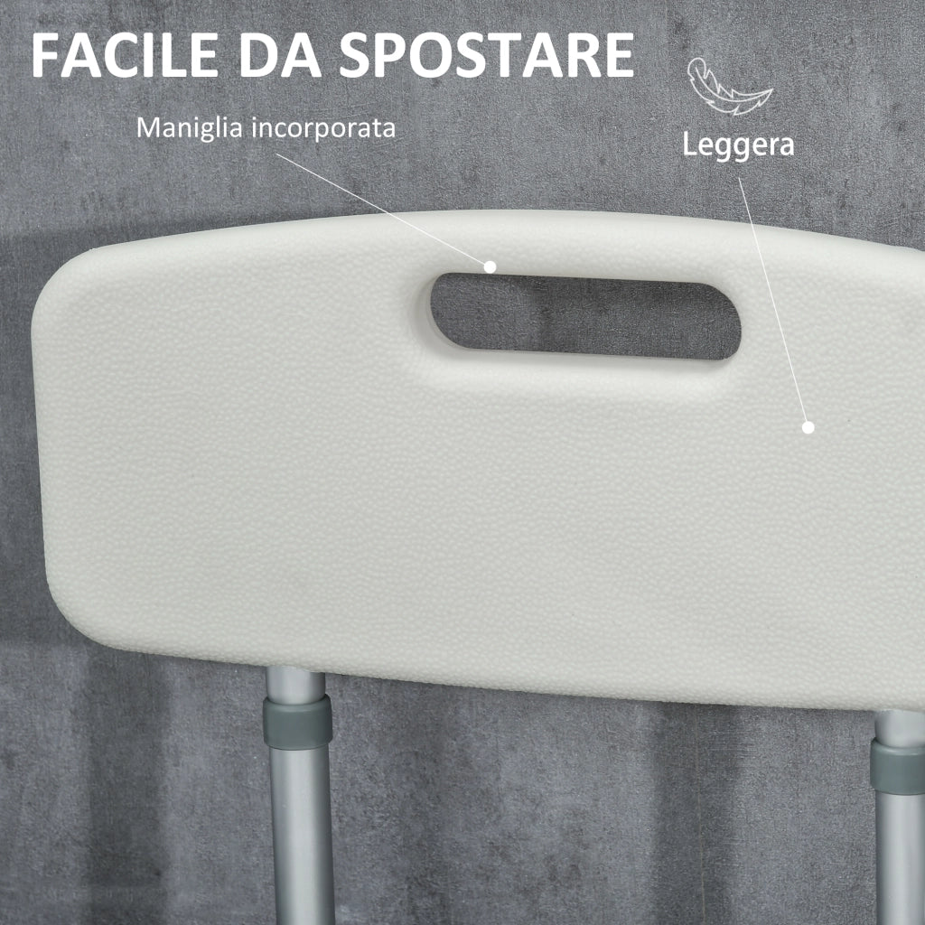 Sedia Doccia ad Altezza Regolabile con Braccioli e Cuscino Rimovibile 53.5x52x80-90 cm, Bianca