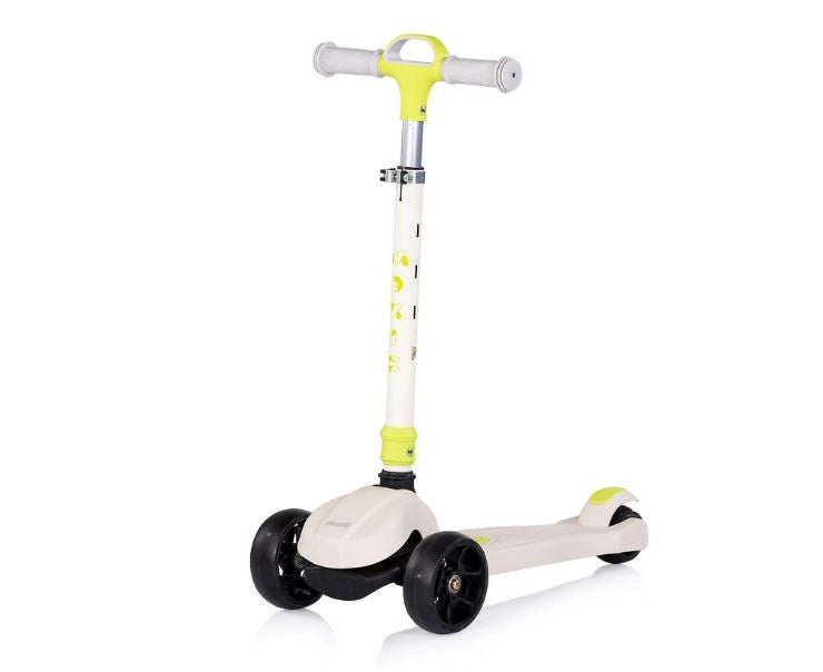 Monopattino per Bambini 3 anni Bianco-Lime Modello Luxury fino a 50kg Scooter con ruote LED Pedana antiscivolo Freno inc