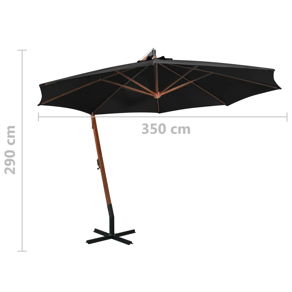 Ombrellone a Sbalzo Nero 3,5x2,9 m Palo in Abete Massello 313772