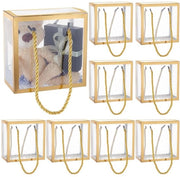 Decine di regali in scatola trasparente con coperchio - 10 set - 7,4 x 14,1 x 14,1 cm - Bordo dorato - Maniglia per caramelle/chocolate - Articoli da festa - Scatole da tratta