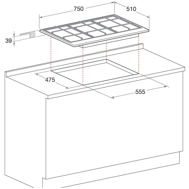 HOTPOINT PCN 750 T (AV) R /HA PIANO COTTURA DA INCASSO 75CM 5 FUOCHI A GAS COLORE AVENA - PCN750TAVRHA