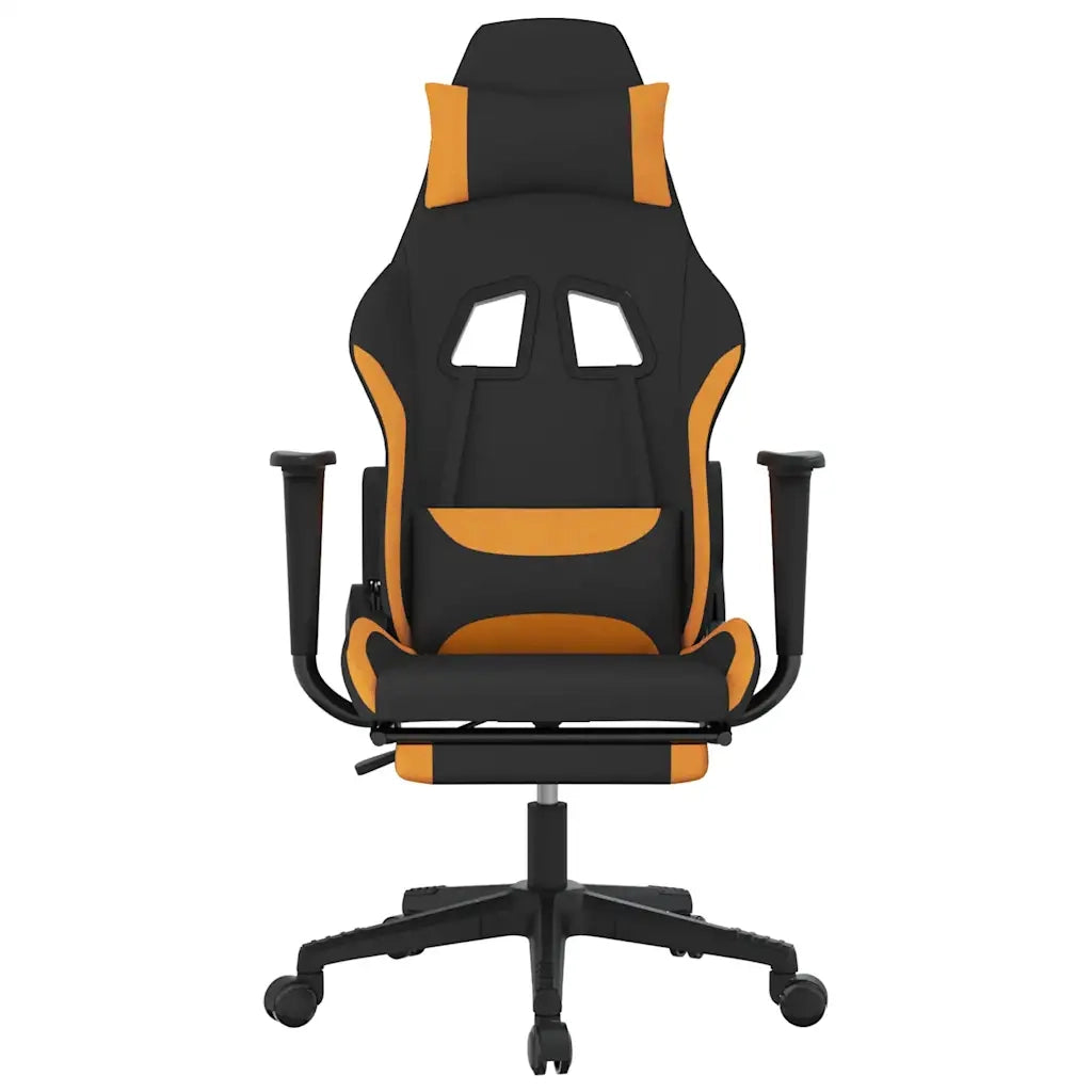Sedia da Gaming | Sedia da e-sports Massaggi e Poggiapiedi Tessuto Nero e Arancione