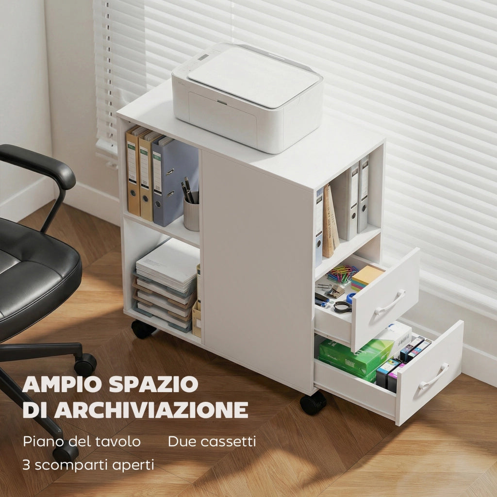 Tavolino con ruote e cassetti ¨C zephmum ¨C legno, bianco, 60x30x65 cm