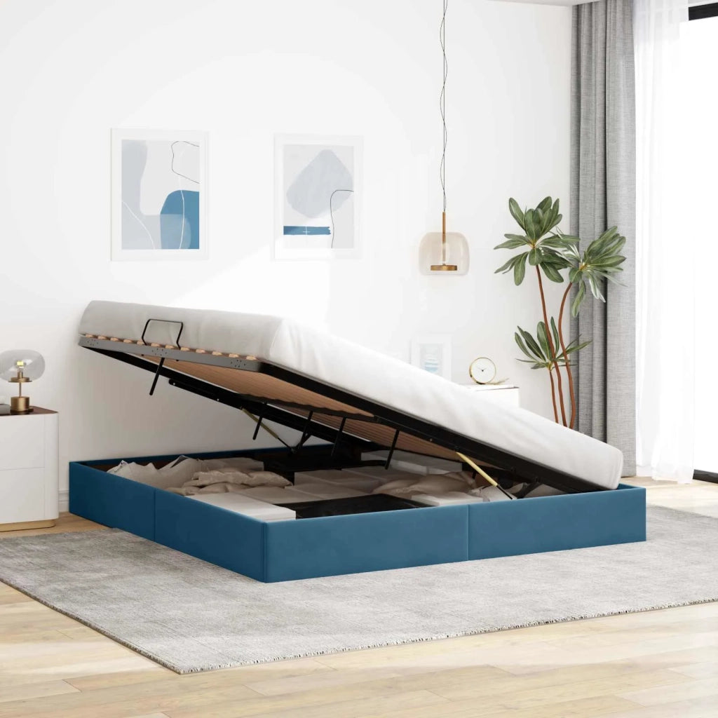 Letto ottomano con archiviazione Blu Scuro 180 x 200 cm Velluto 3442902