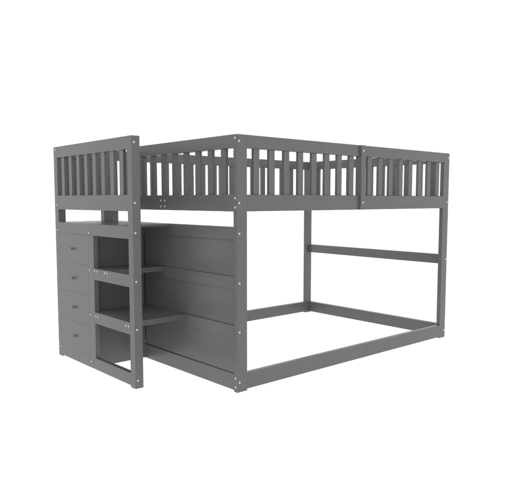 Letto a castello basso 140x200 cm grigio con scala e cassetti